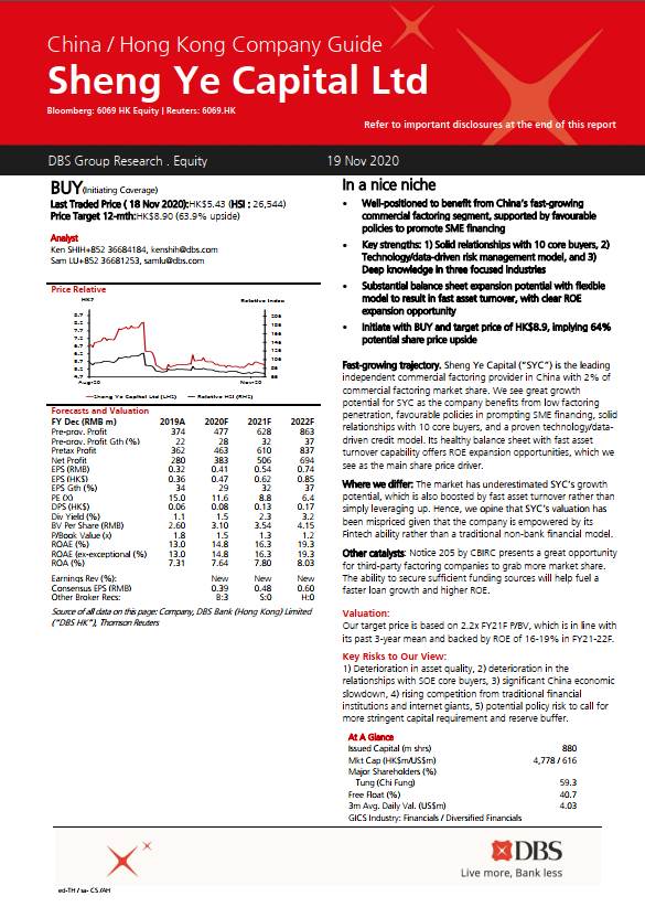 DBS: Initiate coverage of SYC with BUY rating and target price of HK$8.9